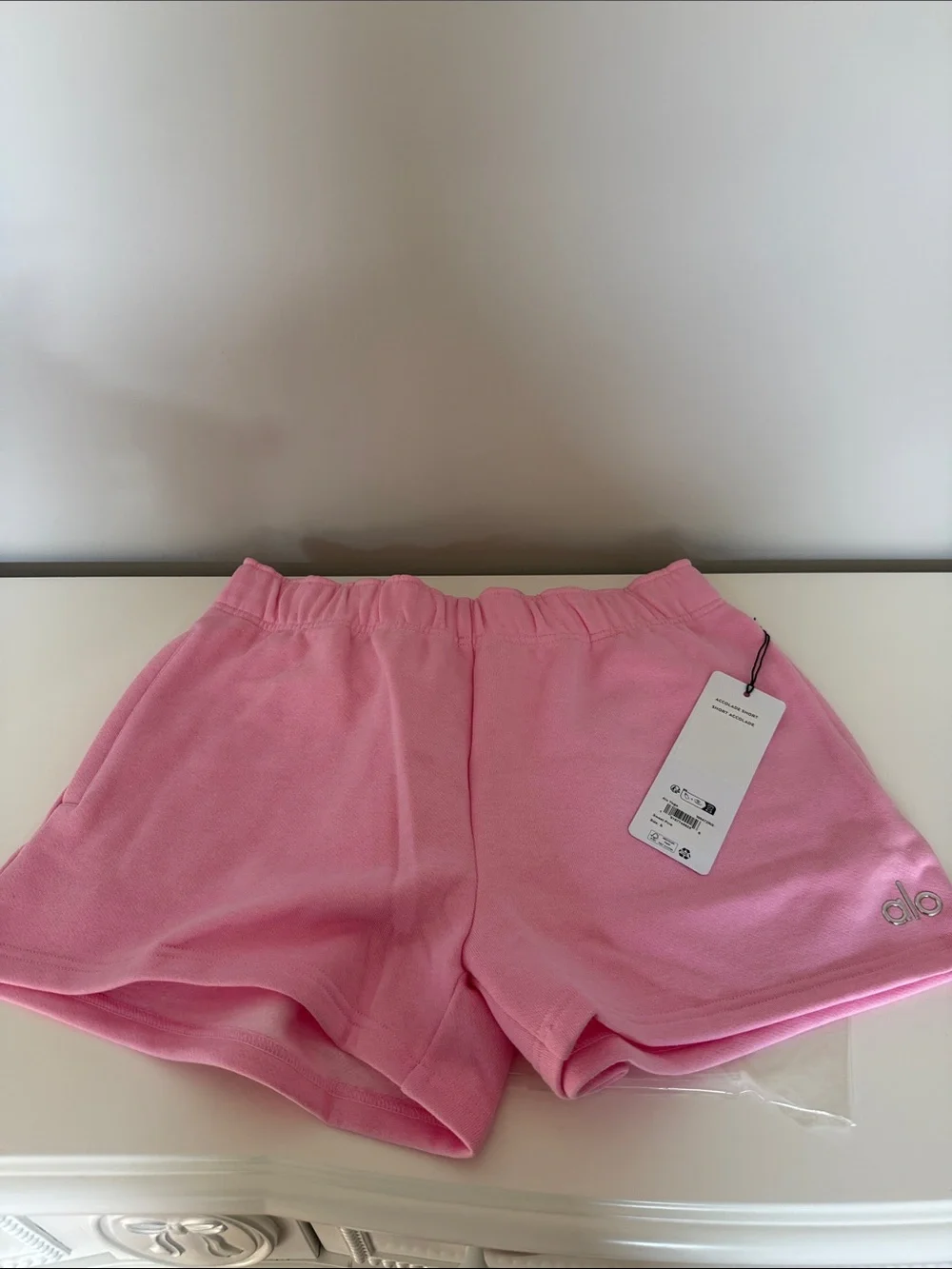 ALO Yoga Pink Terry Athletic Shorts with Embroidered Logo